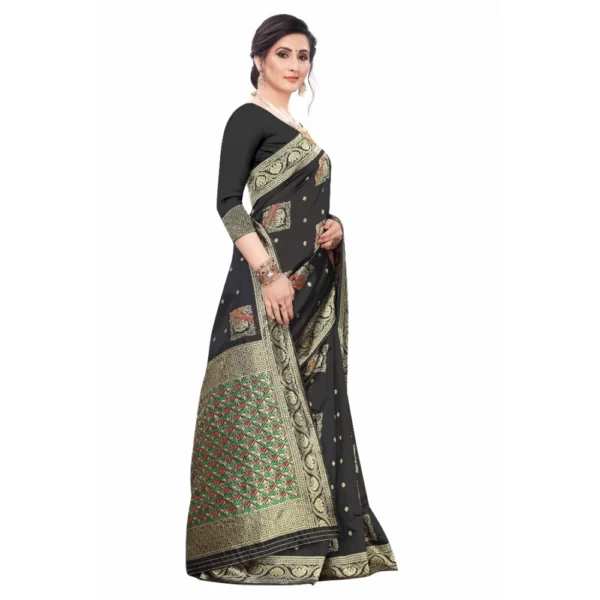 Women's Silk Blend Saree (Black ,5-6Mtrs)