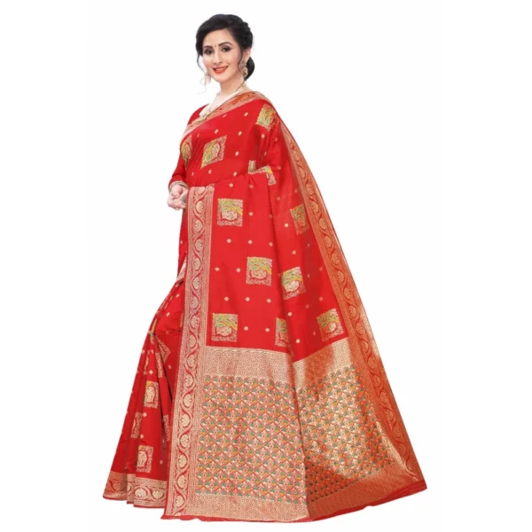 Women's Silk Blend Saree (Red ,5-6Mtrs)