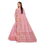 Women's Cotton Blend Saree (Lite Pink ,5-6Mtrs)