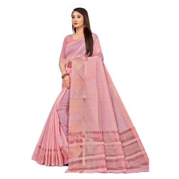 Women's Cotton Blend Saree (Lite Pink ,5-6Mtrs)