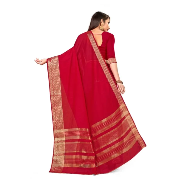 Women's Cotton Blend Saree (Red ,5-6Mtrs)