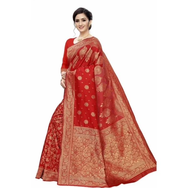 Women's Jacquard Saree (Red ,5-6Mtrs)