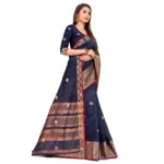 Women's Cotton Blend Saree (Navy Blue ,5-6Mtrs)