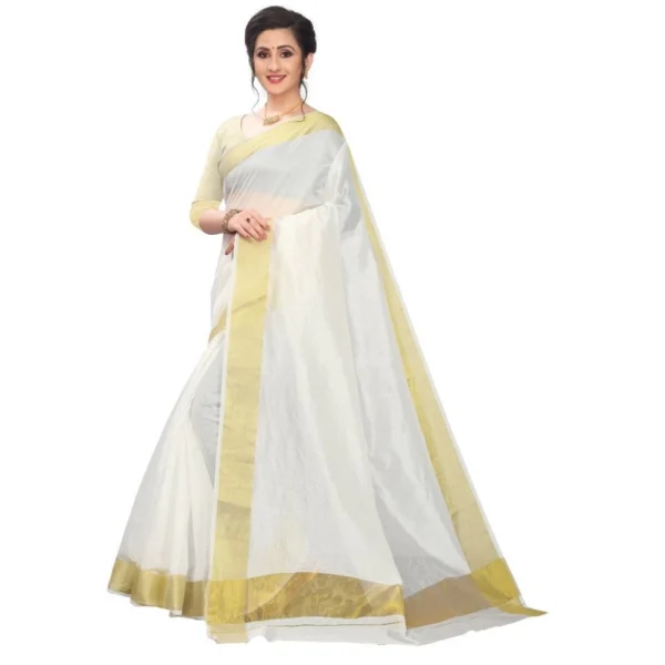 Women's Cotton Silk Saree (White ,5-6Mtrs)