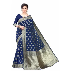 Women's Banarasi Silk Jacquard Saree (Navy Blue ,5-6Mtrs)