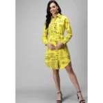 Women's Crepe Paper Print Full Sleeve Short Tops(Yellow)