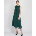 Women's Georgette Solid Sleeveless Full Length Gown(Green)