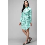 Women's Crepe Paper Print Full Sleeve Short Tops(Blue)