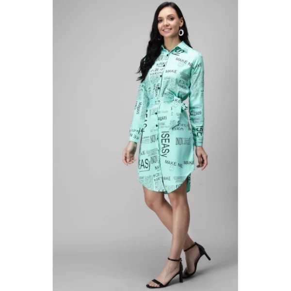 Women's Crepe Paper Print Full Sleeve Short Tops(Blue)