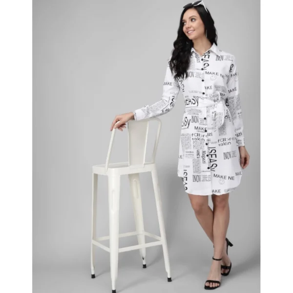 Women's Crepe Paper Print Full Sleeve Short Tops(White)