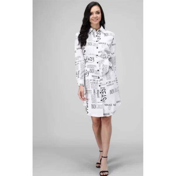 Women's Crepe Paper Print Full Sleeve Short Tops(White)