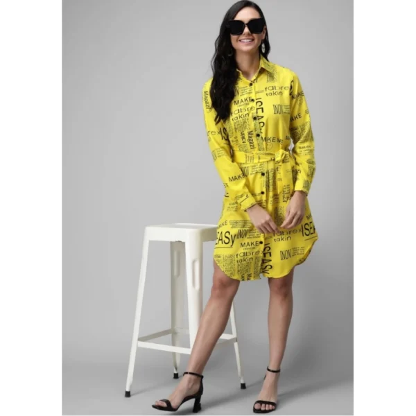 Women's Crepe Paper Print Full Sleeve Short Tops(Yellow)
