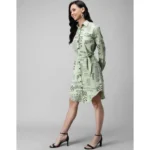 Women's Crepe Paper Print Full Sleeve Short Tops(Lime Green)