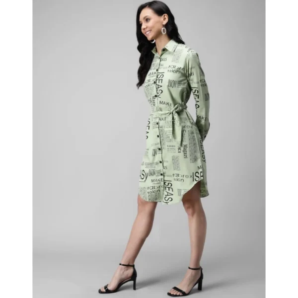Women's Crepe Paper Print Full Sleeve Short Tops(Lime Green)