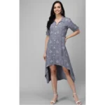 Women's Rayon Printed Half Sleeve Short Tops(Grey)