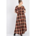 Women's Crepe Checked Half Sleeves Full Length Gown(Multi)