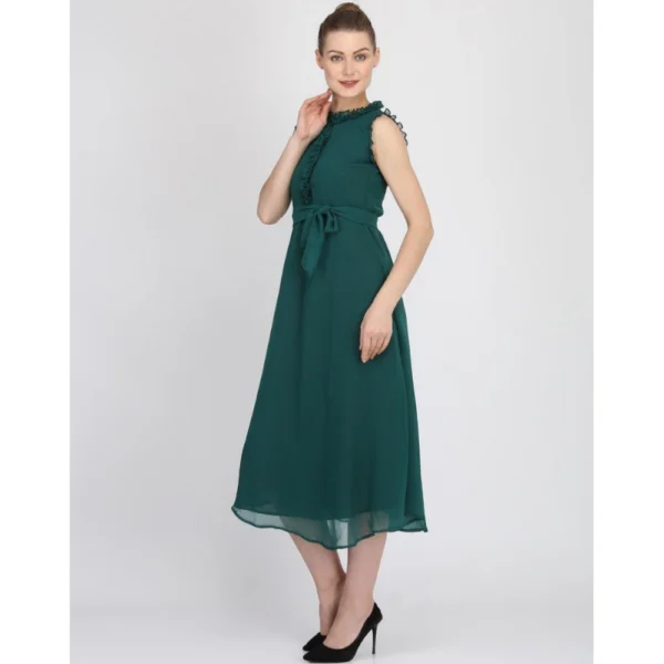 Women's Georgette Solid Sleeveless Full Length Gown(Green)