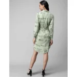 Women's Crepe Paper Print Full Sleeve Short Tops(Lime Green)
