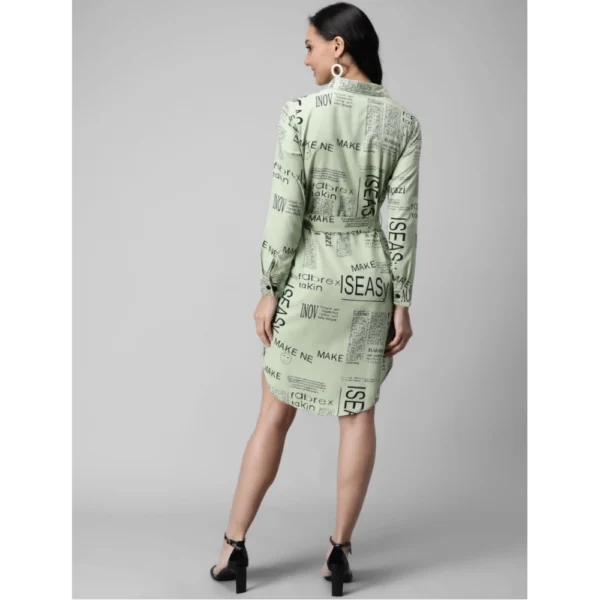 Women's Crepe Paper Print Full Sleeve Short Tops(Lime Green)