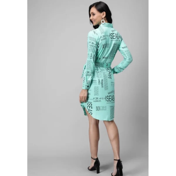 Women's Crepe Paper Print Full Sleeve Short Tops(Blue)