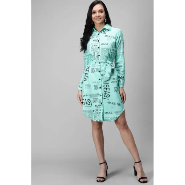 Women's Crepe Paper Print Full Sleeve Short Tops(Blue)