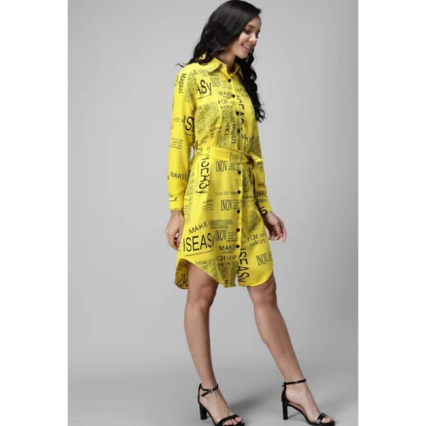 Women's Crepe Paper Print Full Sleeve Short Tops(Yellow)