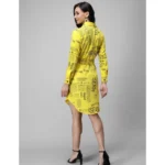 Women's Crepe Paper Print Full Sleeve Short Tops(Yellow)