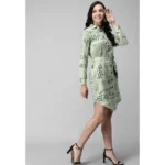 Women's Crepe Paper Print Full Sleeve Short Tops(Lime Green)