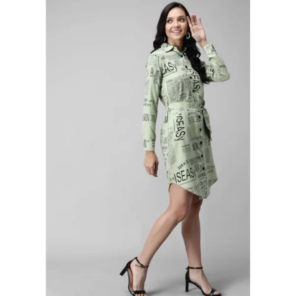 Women's Crepe Paper Print Full Sleeve Short Tops(Lime Green)