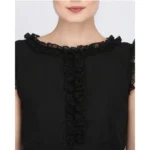 Women's Georgette Solid Sleeveless Full Length Gown(Black)