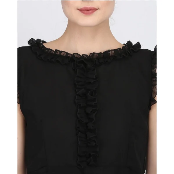 Women's Georgette Solid Sleeveless Full Length Gown(Black)