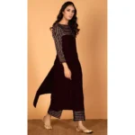 Women's Rayon Three-Quarter Sleeves Kurta Sets(Black)