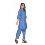 Women's Rayon Short Sleeves Kurta Sets(Blue)