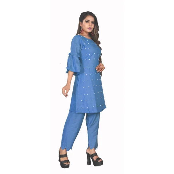 Women's Rayon Short Sleeves Kurta Sets(Blue)