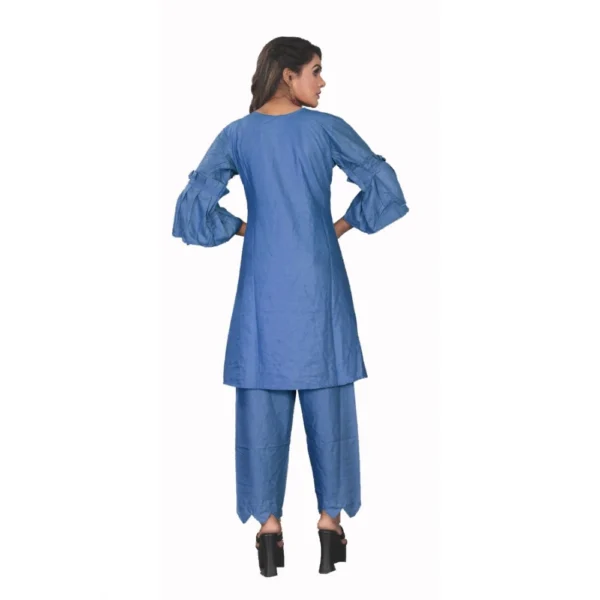 Women's Rayon Short Sleeves Kurta Sets(Blue)