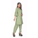 Women's Rayon Short Sleeves Kurta Sets(Green)