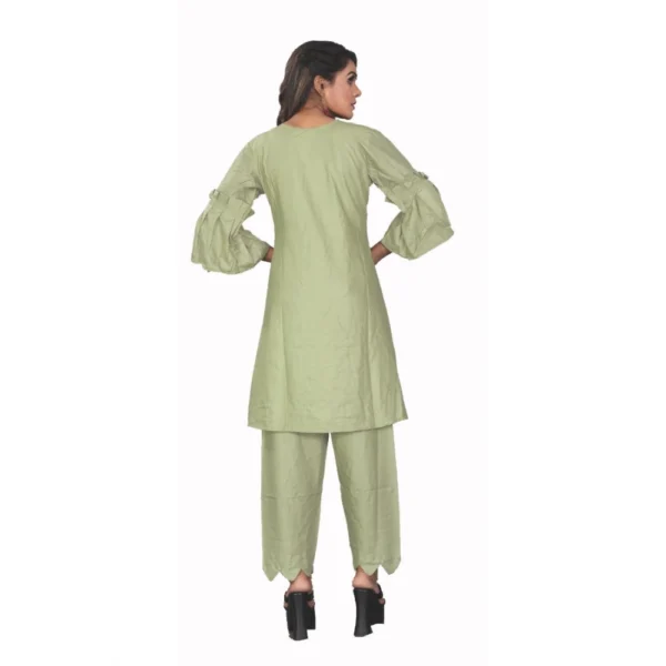Women's Rayon Short Sleeves Kurta Sets(Green)