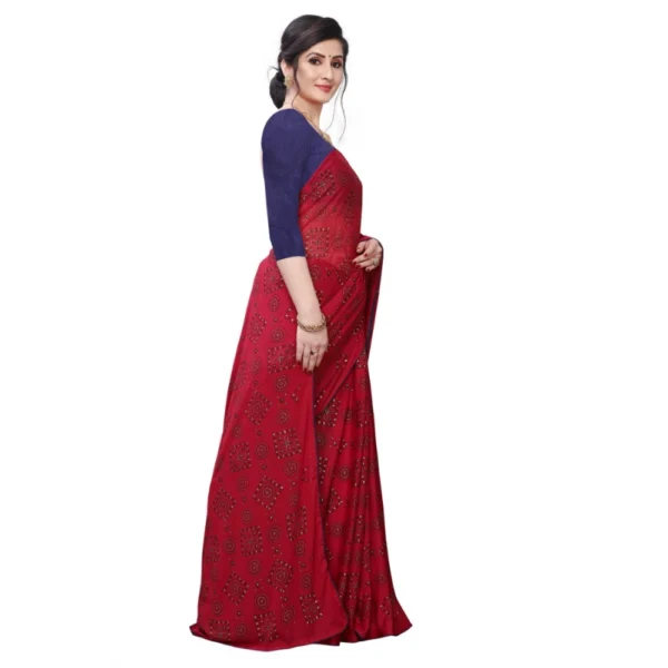 Women's Lycra Blend Saree (Red, 5-6Mtrs)