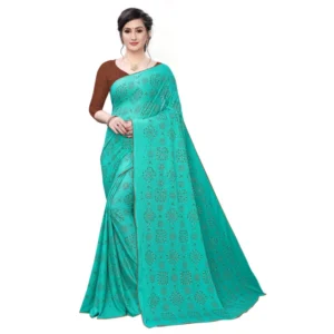 Women's Lycra Blend Saree (Sea green,5-6Mtrs)