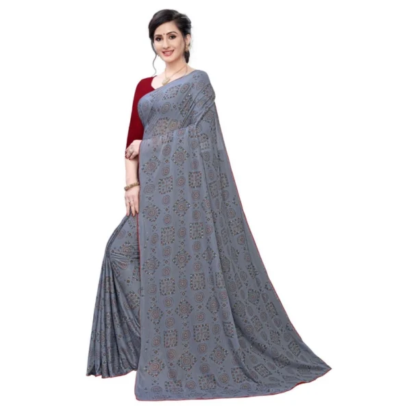 Women's Lycra Blend Saree (Grey, 5-6Mtrs)