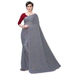Women's Lycra Blend Saree (Grey, 5-6Mtrs)