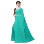 Women's Lycra Blend Saree (Sea green,5-6Mtrs)