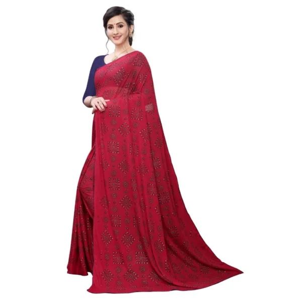 Women's Lycra Blend Saree (Red, 5-6Mtrs)