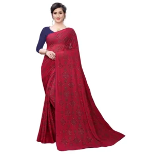 Women's Lycra Blend Saree (Red, 5-6Mtrs)