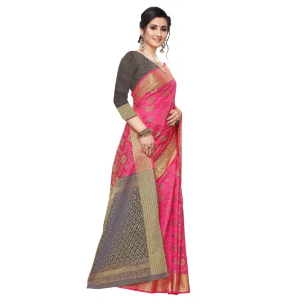 Women's Kanjivaram Silk Saree(Pink ,5-6Mtrs)