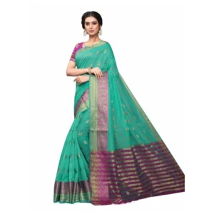 Women's Cotton_Silk Saree (Sea Green ,5-6Mtrs)