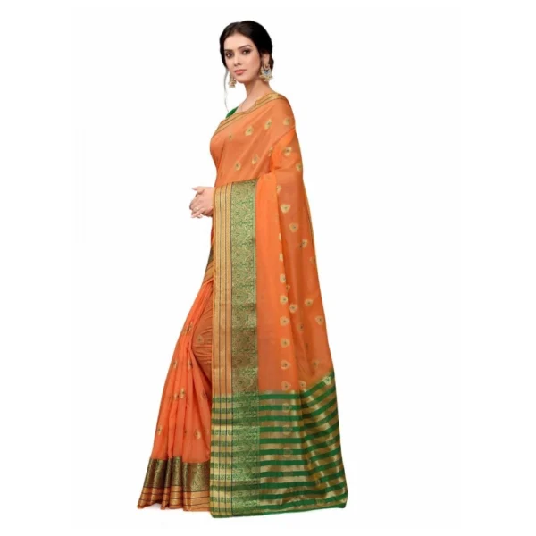 Women's Cotton_Silk Saree (Orange ,5-6Mtrs)