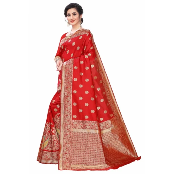 Women's Silk Blend Saree (Red ,5-6Mtrs)