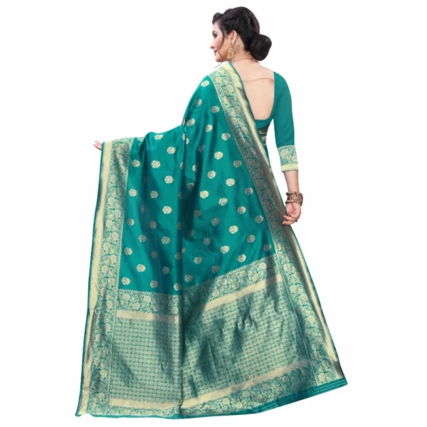 Women's Silk Blend Saree (Rama ,5-6Mtrs)