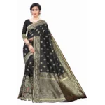 Women's Silk Blend Saree (Black ,5-6Mtrs)